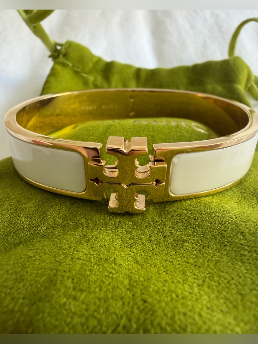 Tory Burch Gold White Enameled Bracelet